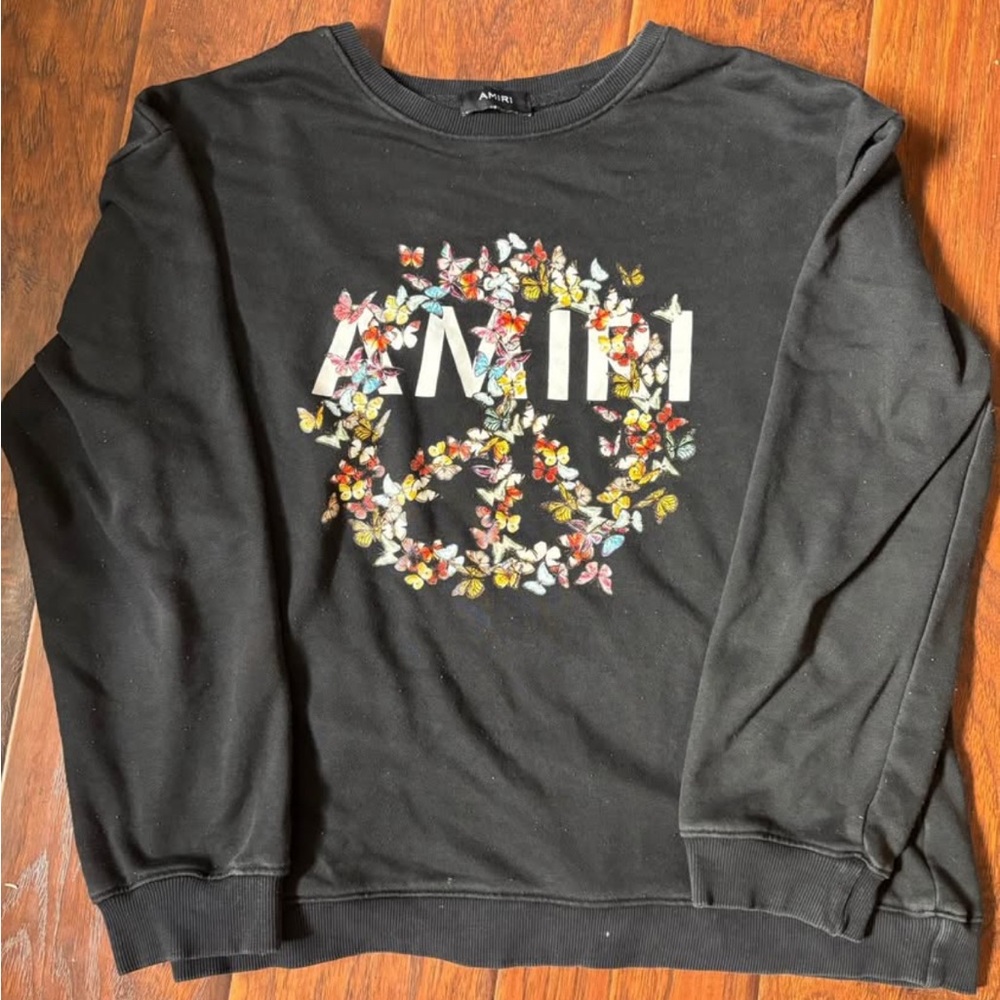 AMIRI Black Sweater with Colorful Butterfly Design